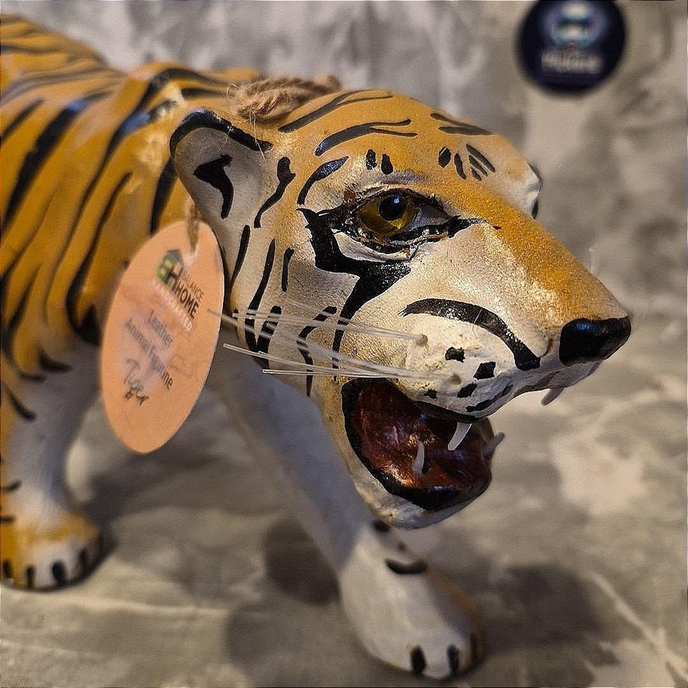 VTG Black Stripe Leather Wrapped Tiger Statue Figurine Sculpture 17" x 7.5"~NWT - Picture 2 of 9